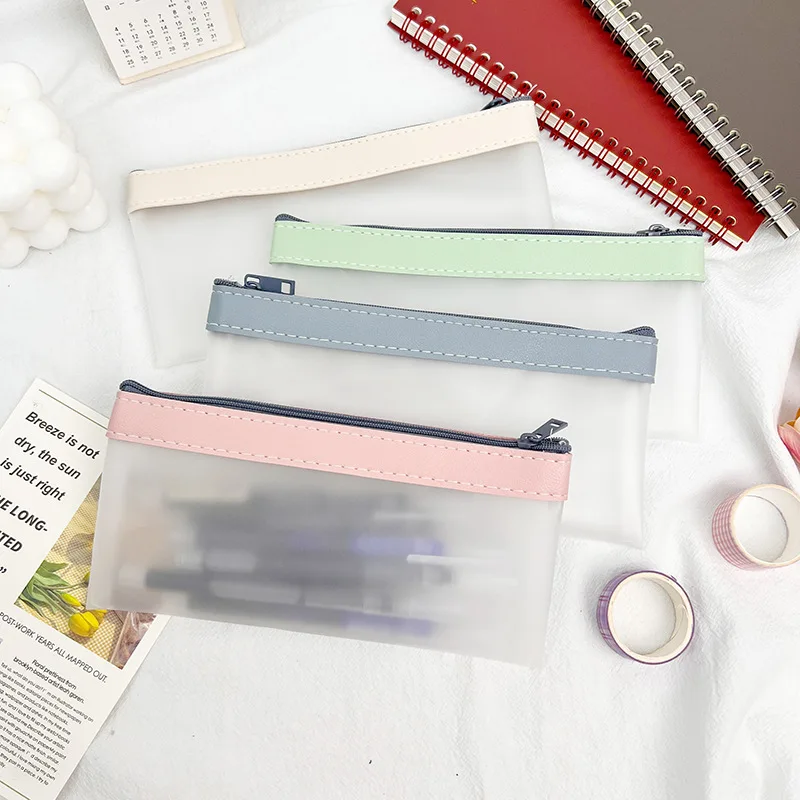 Kawaii frosted clear waterproof plastic tpu pencil pouch pencil case school student zipper pencil bag stationery supplies