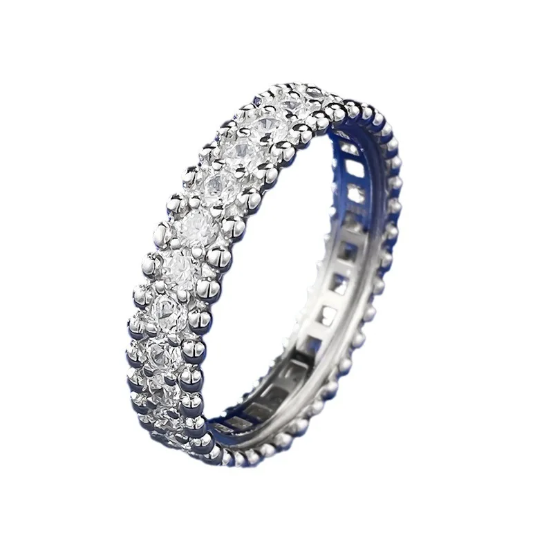 Jewelry 925 Silver Minimally Narrow Edition Single Row Diamond Starry Sky Bead Edge Ring Female Couple Pair Ring Wedding Ring