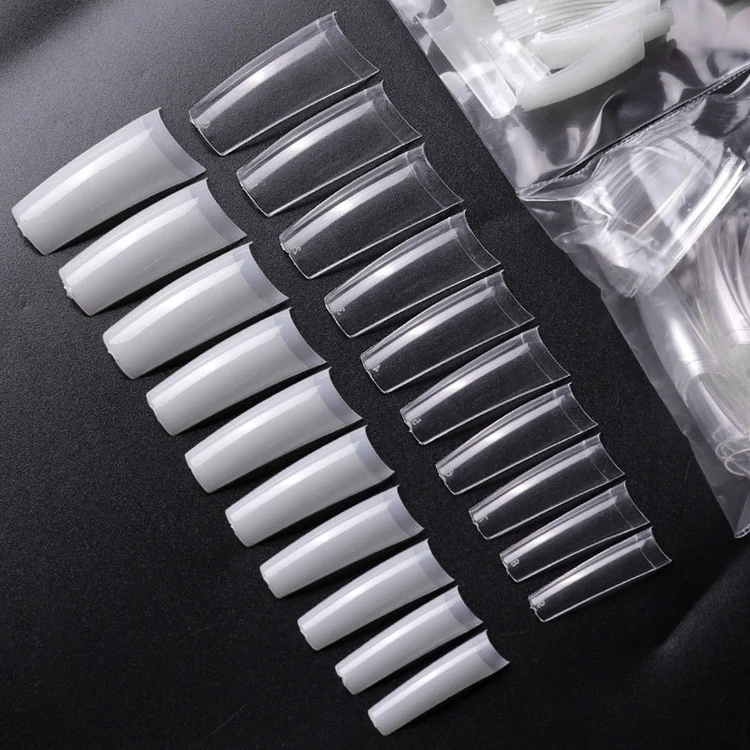 
Professional Clear Coffin Square C Curve Acrylic 500Pcs Extra Long False Extension Half Cover Natural Artificial Nail Tips 