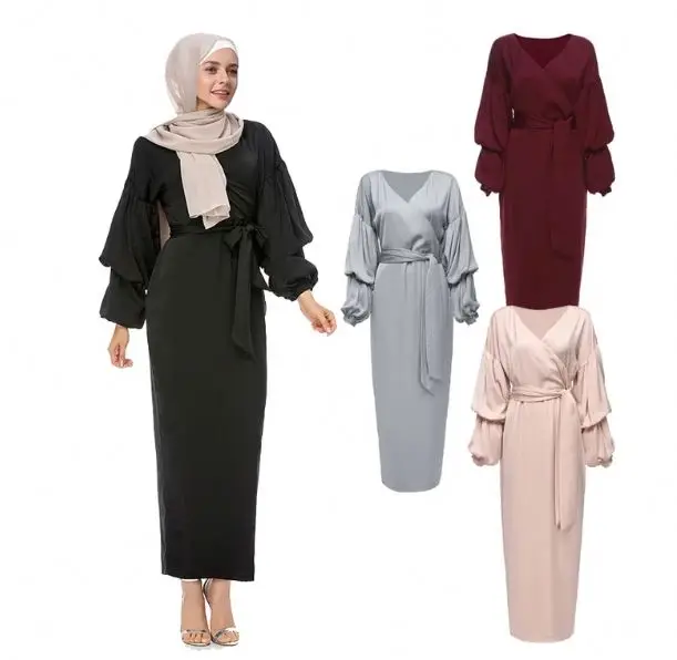 
2019 Robe Dubai wholesale Abaya muslim dresses with belt 