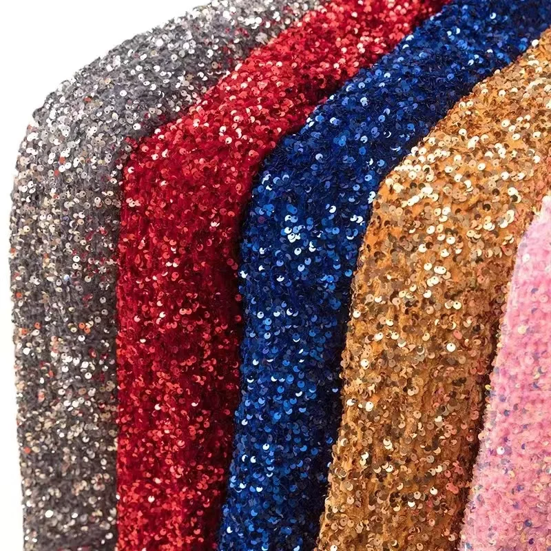 Wholesale elastic thick base cloth glitter Sequin embroidered velvet Sequin fabric for evening dress