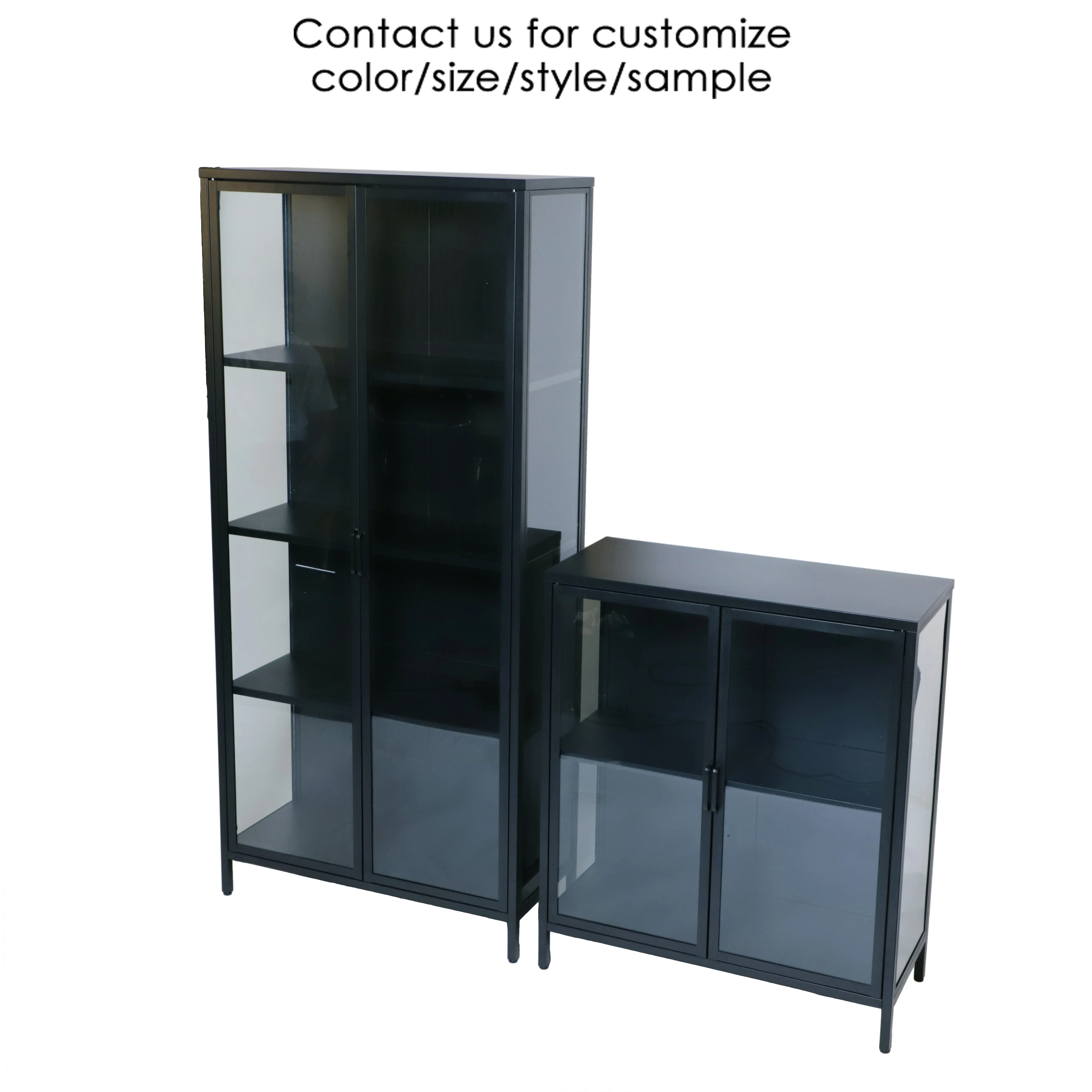 Easy assemble reliable quality black iron led glass storage cabinet