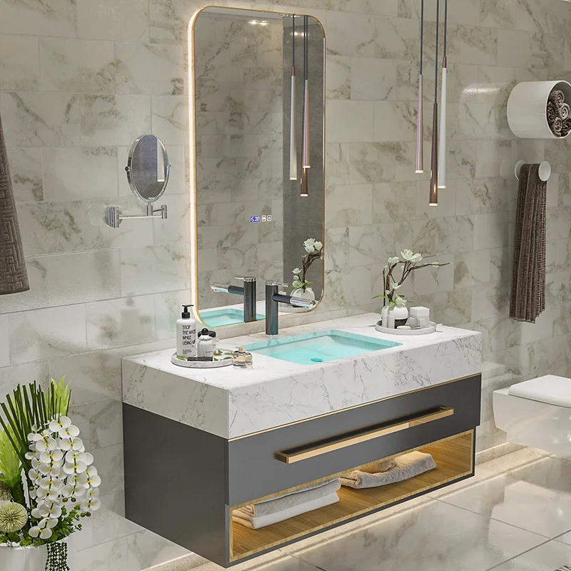 Роскошная настенная мебель для ванной комнаты с мраморным верхом