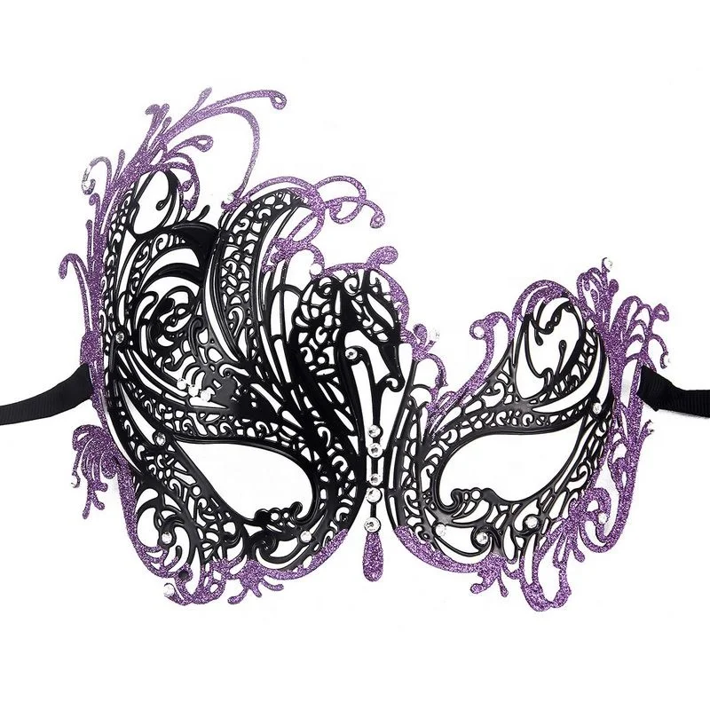 012B Black Purple Glitter Venetian Party Masks Black Metal Laser-cut Costume Shows Wedding Masquerade Mask
