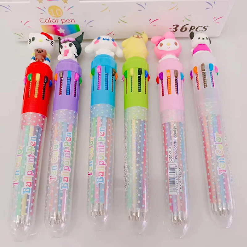 Cute cartoon 3 beautiful Euro 10 color ball pen primary and secondary school students cute animation multi-color animation in th