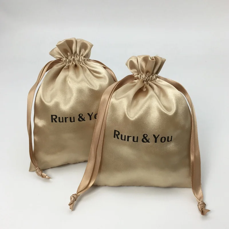 Luxury soft satin gift bags for clothes golden container dust pouch for packaging logo custom