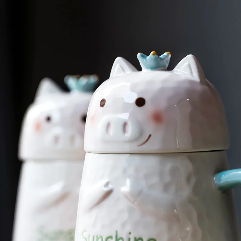 Оптовая продажа креативная кружка HY с мультяшным животным и крышкой керамические чашки милым поросенком для воды детей подарок на день