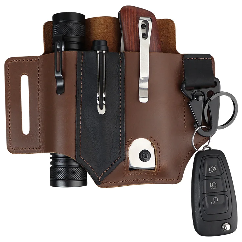 EDC Outdoor Multifunctional Leather Belt Cover Tool Storage Belt Bag