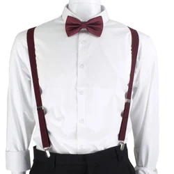 Комплект однотонных мужских бантиков, подтяжки из полиэстера, Y-образные, со звездами, серебристые, регулируемые, эластичные