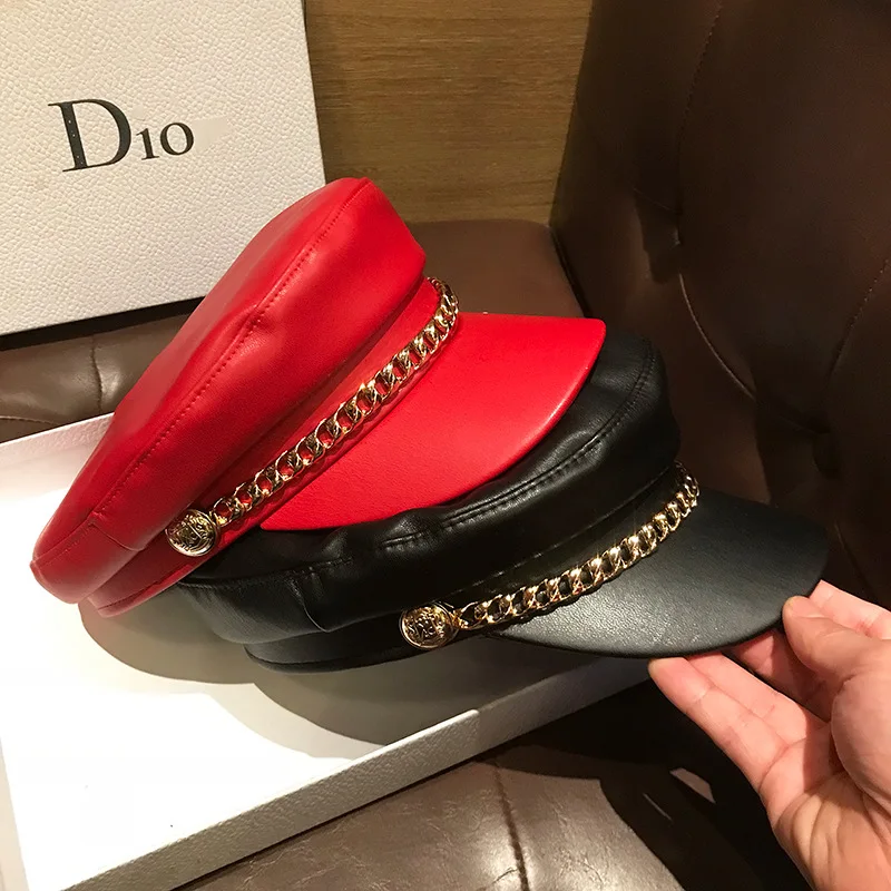 Baker Boy Cap PU Fall Octagonal Berets for Women Denim Blue Plaid Newsboy Cap Ladies Summer Sun Protection  Hats