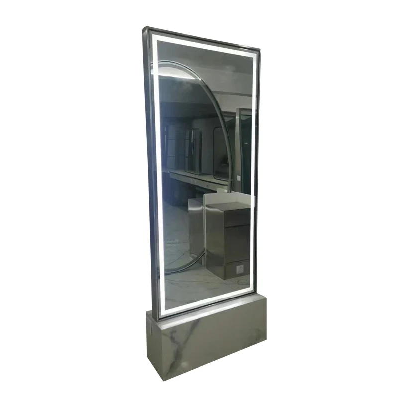 2022 Super Huge Gold 3 Working Hair Salon Mirror Station Used  Total Station For Sale Lighted Salon Station