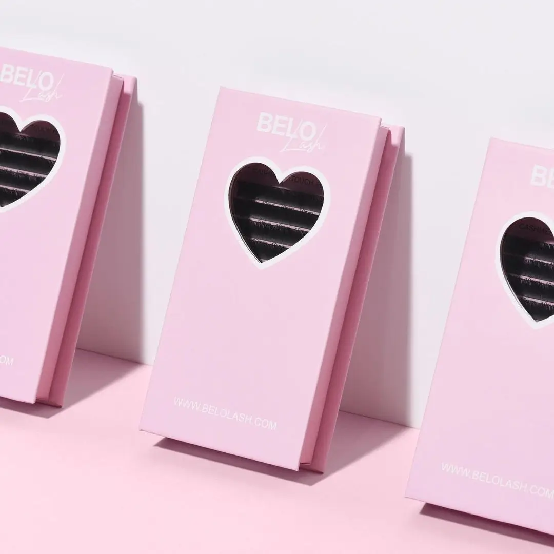 eyelash package custom boxes wholesale 8-25mm individual lash extension kit lash extension trays heart lashbox packaging