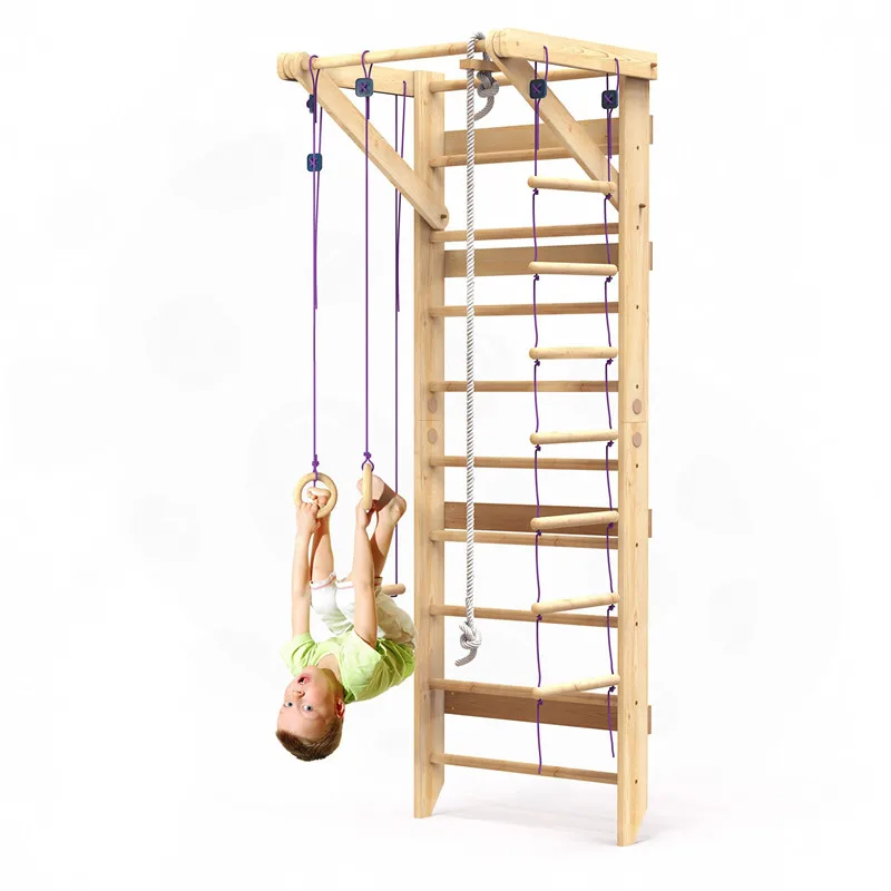Wooden Swedish Ladder Wall Set Kids Gymnastic Wall Gym Wood Stall Bar Gymnastics Playground