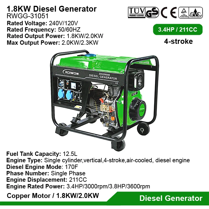 Sale CE 1.8KW Diesel Engine Power Generators Set Parts Price For Home 4-stroke Air Cooled Small Portable Diesel Generators