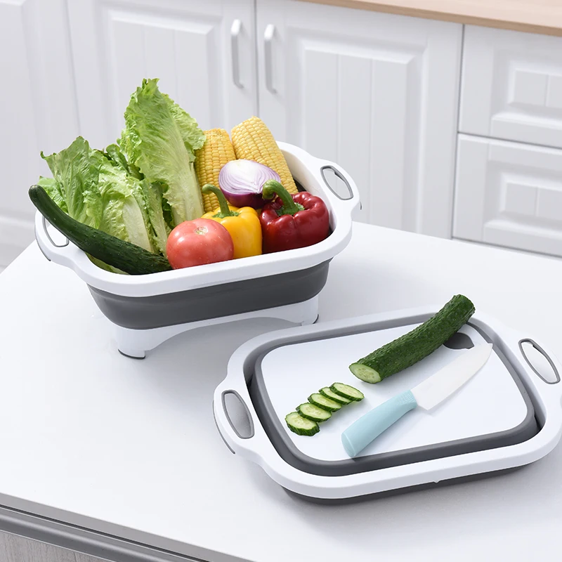 foldable cutting board basket multi-purpose 6L folding cutting chopping board multifunction vegetable cutter with drain basket