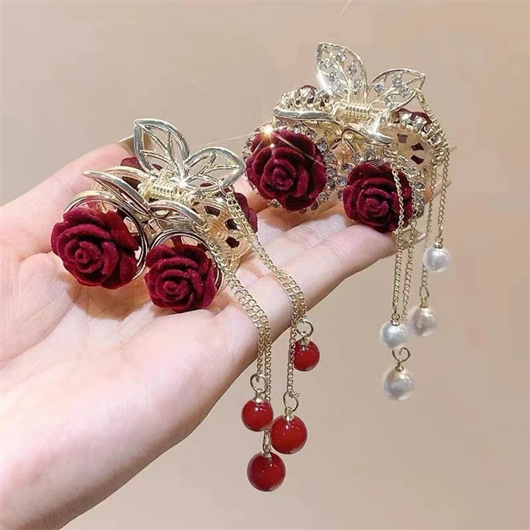 Wholesales Custom Made Diamond Hair Accessories Women Luxury Small Metal Hair Clips Cherry Hair Claw