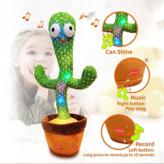 Factory Hot Selling Electric Singing Dancing Saxophone Cactus Toys Recording Plush Toy Singing Dancing Cactus