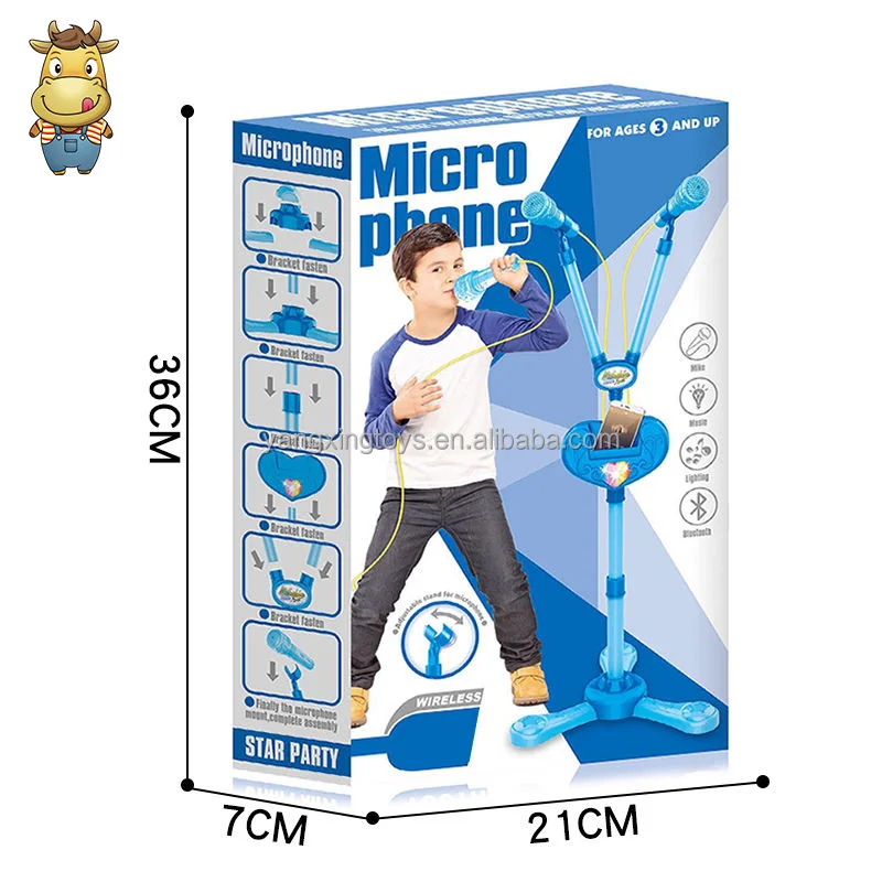 Children Bluetooth Karaoke Stand with Lights Effect Double Microphone Musical Toy Instrument Machine Sing Player