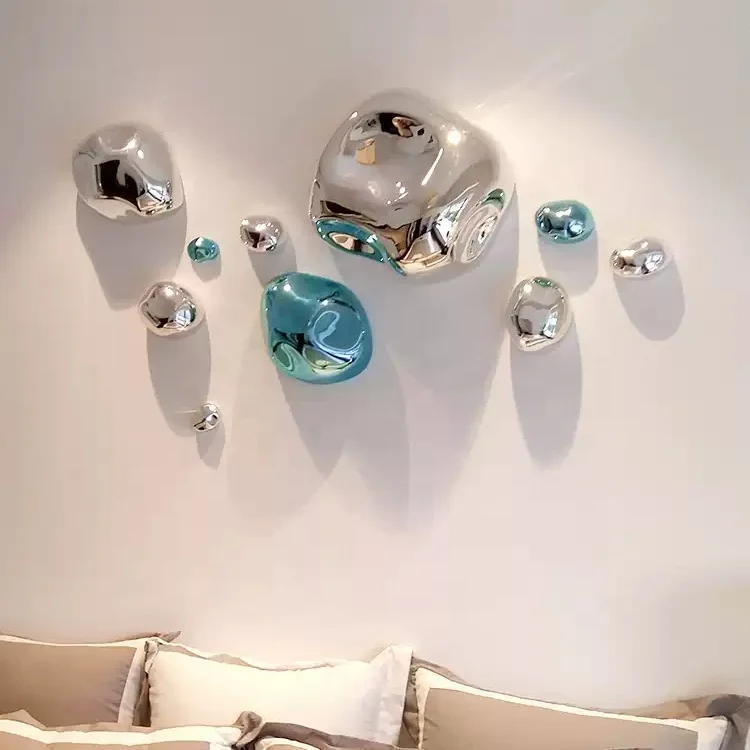 Modern Luxury Furnishings Art 3D Wal Decor Stainless Steel Metal Wall Hanging Outdoor Indoor Stone Sculpture