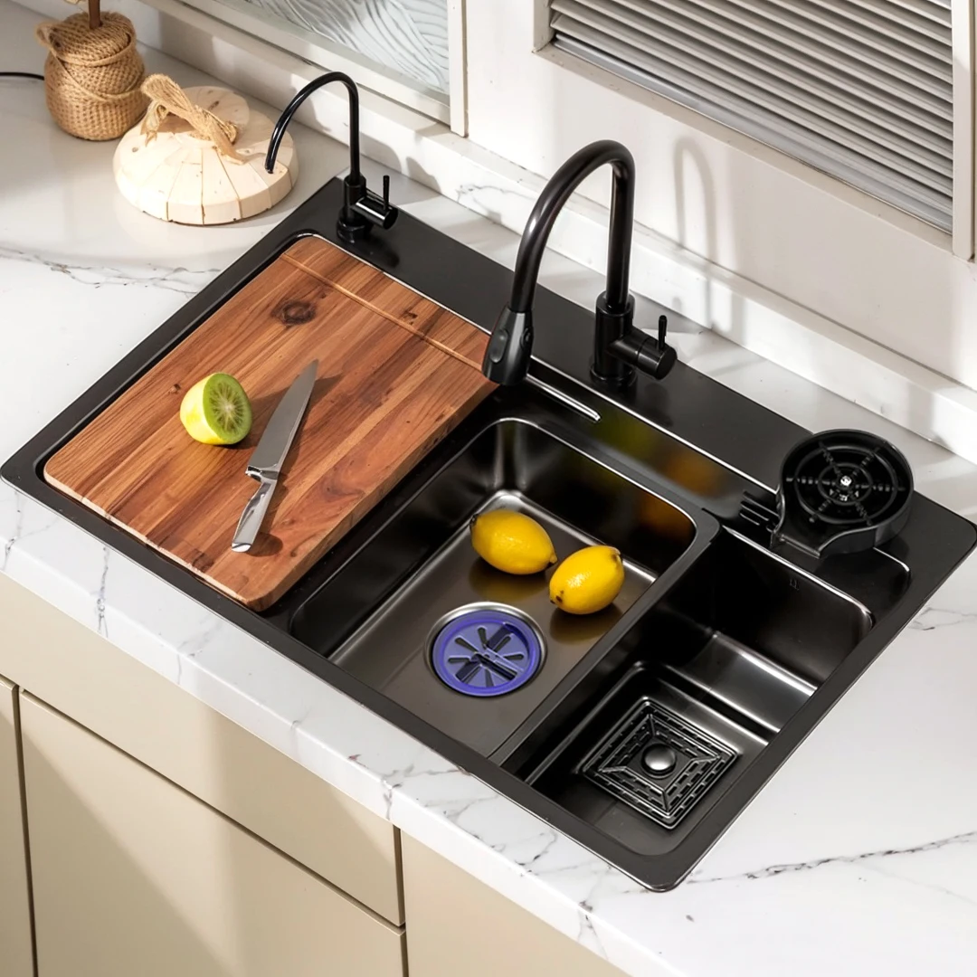 china white large high tech 304 201gold black smart sink kitchen multifunctional waterfall modern smart kitchen sink