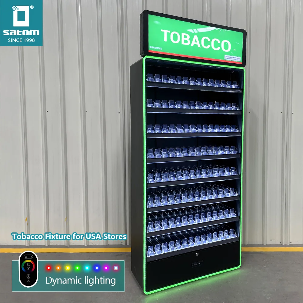 High-end Tempered Glass Door Cool Led Tobacco Cabinet Cigarette Rack Display Stand Cigarette Display