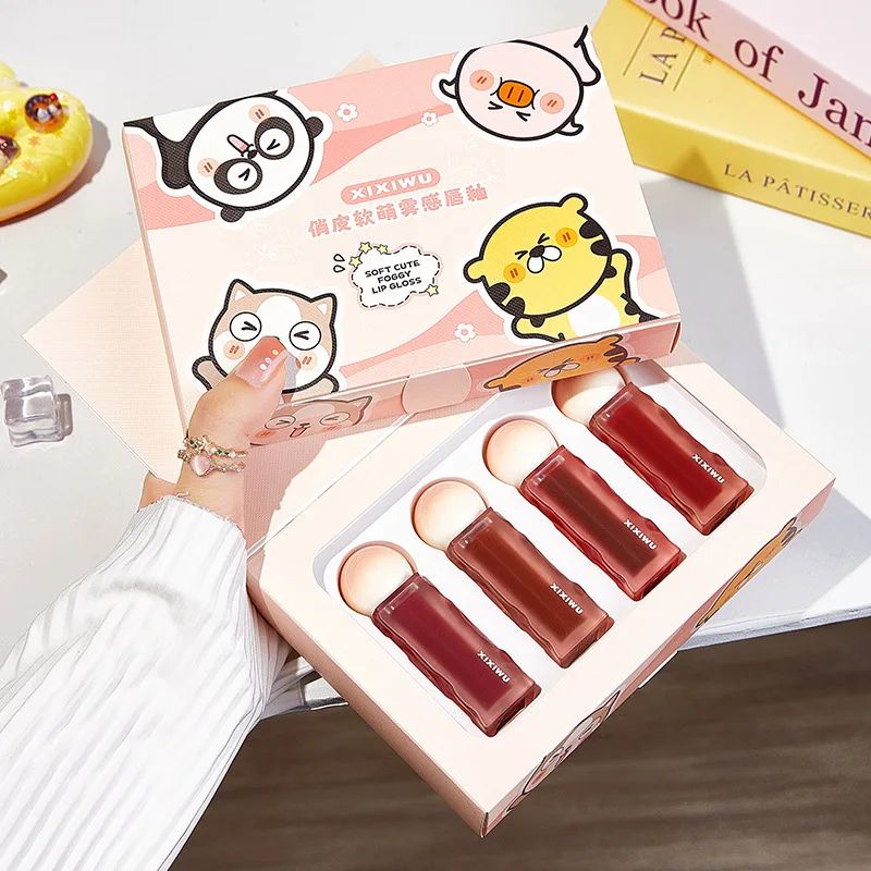 New mist face matte lip glaze without decolorization nude lipstick lip gloss wholesale 4-color set