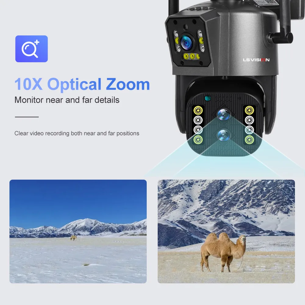 LS VISION 8K IP Camera Indoor WiFi PTZ WiFi  Three Lens Dual Screen 10X Optical Zoom Night Vision Solar Camera