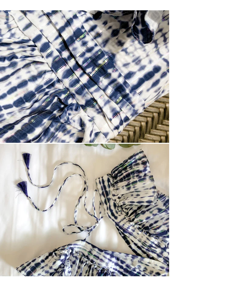 Summer Dress New Temperament Lotus Leaf Heavy Industry Tie-Dye Bronzing Waist Cake Skirt Fashion Dress