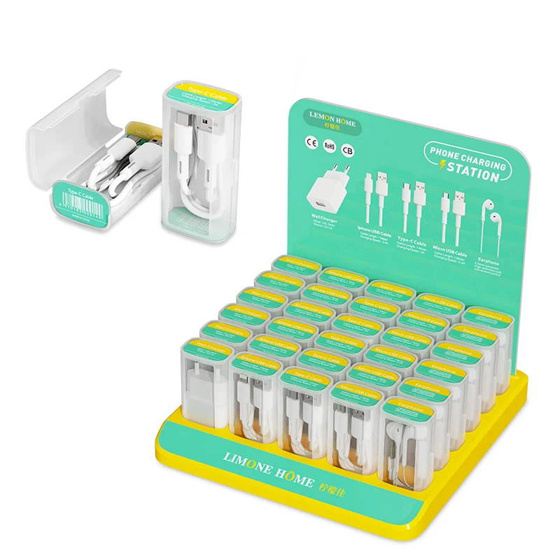 top selling 30pcs Fast Charging cable 1m USB Data cable mini small box packing For iPhone 13 Micro Type-C USB charger Cable Set