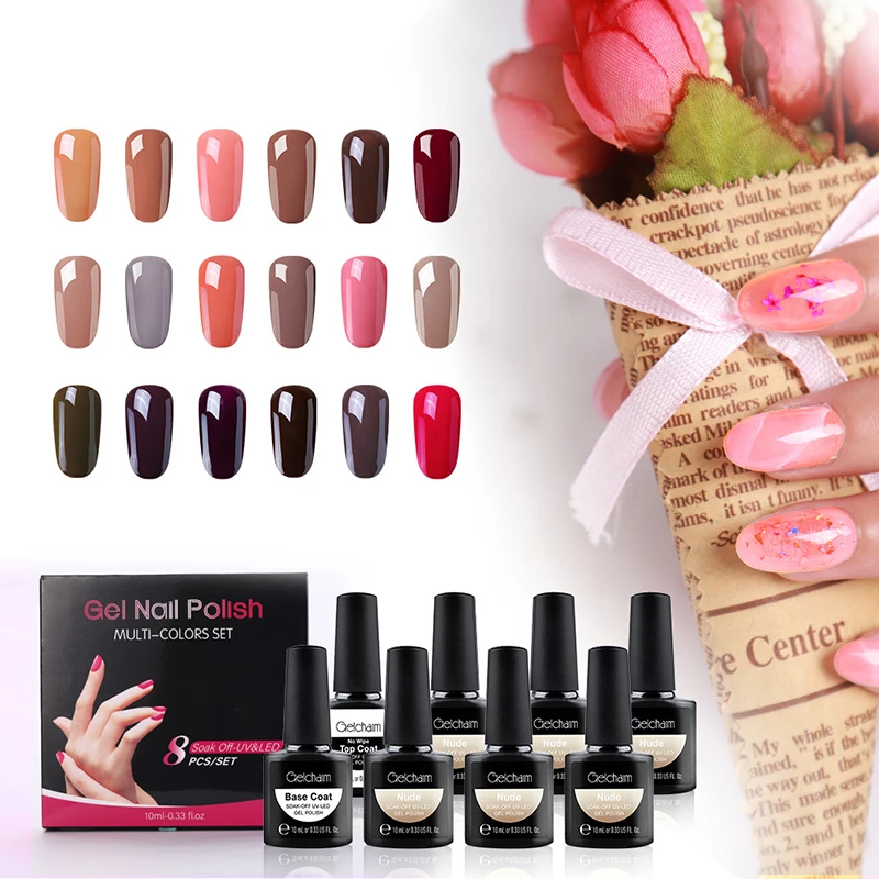 
Exquisite multi color solid color 10ml8pcs nail polish glue set for ladies 