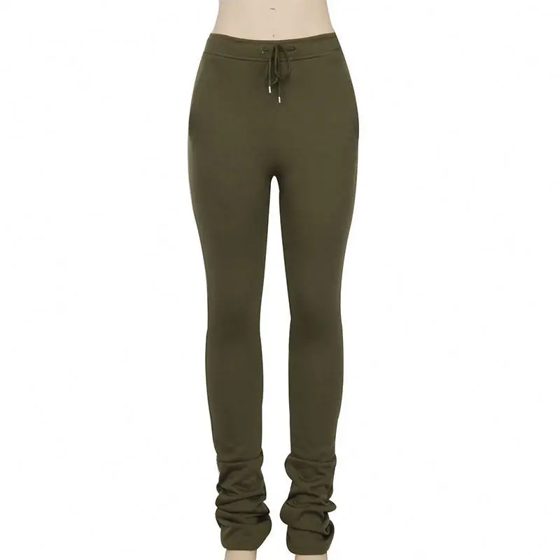 
huasong Stacked Pants With Solid Color Women Stacked Bottom Ladies Solid Color Stacked Leggings Women Sweatpants With Drawstring 