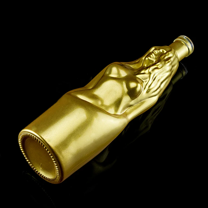 New Fancy Unique Design Golden Spray Shaped 750 ml Vodka Glass Bottle with cork lid