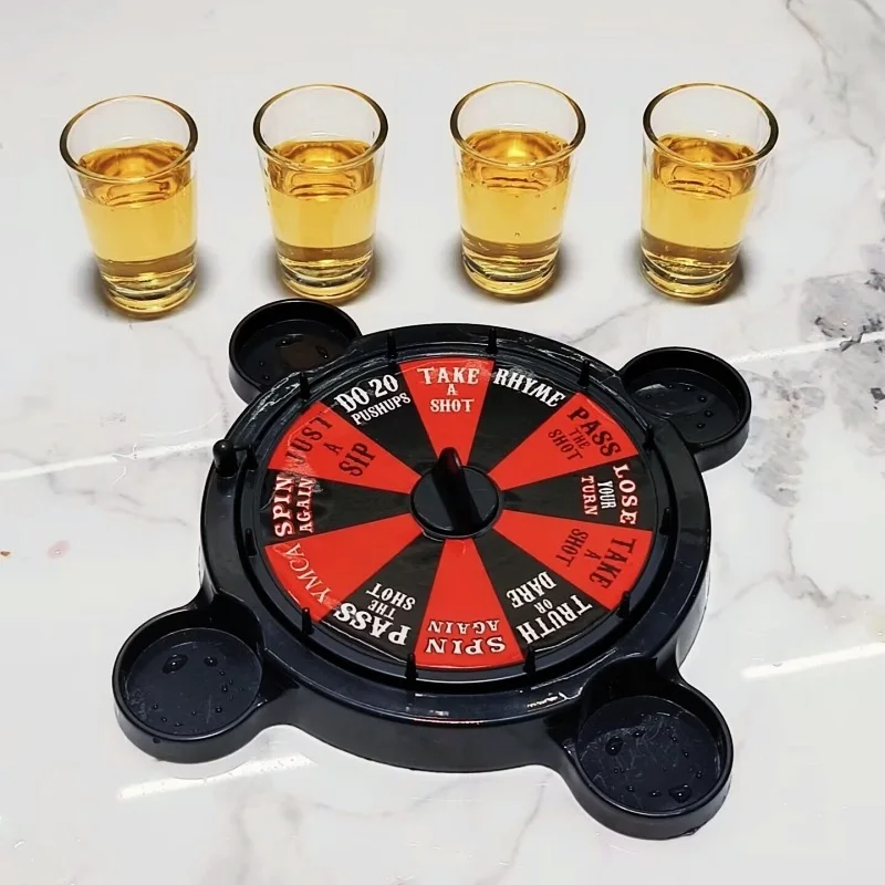 Unique Party Roulette Games Drinking Roulette Board Set With 4 Cup Shot Glasses For Bar Drinking