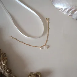 Elegant 925 sterling silver freshwater pearl flower pendant beaded chain bracelet