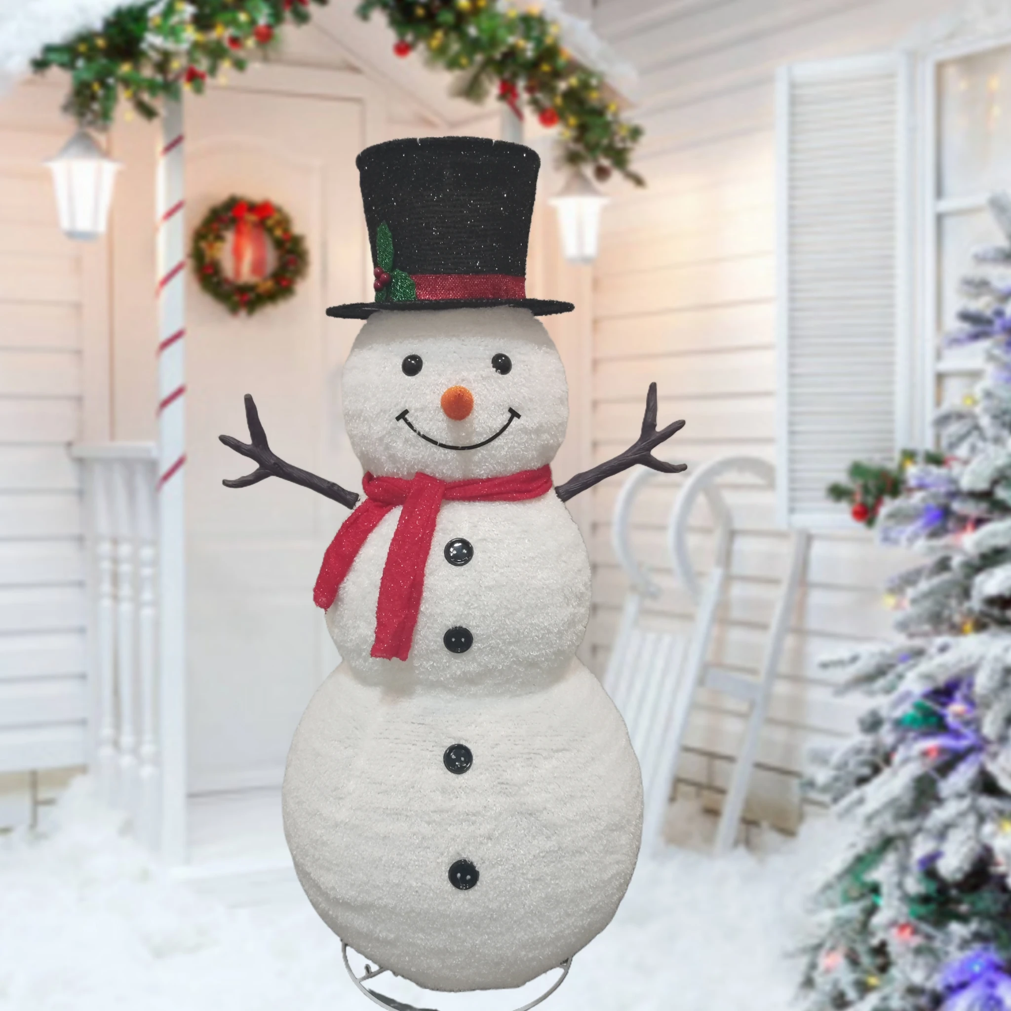 48 inches Pop up top hat - plastic hand snowman Warm White Collapsible Christmas Snowman
