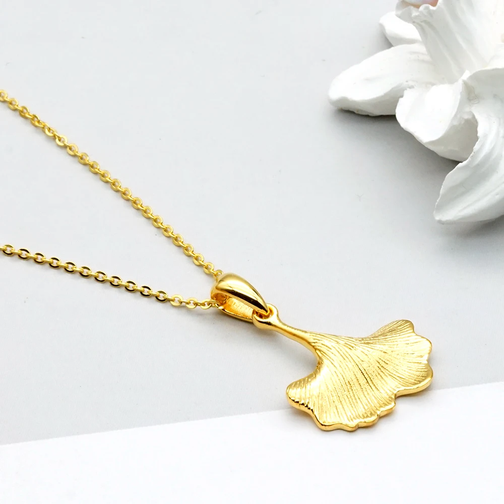 Gold Plated Chains Matte Multi-Stripes Ginkgo Biloba Leaf Pendant Charms Jewelry Making Supplies