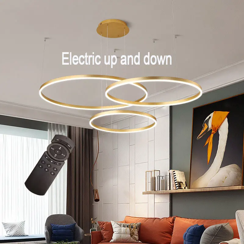 Hand sweep switch intelligent dimming and color matching lift luxury living meeting dinning room chandelier