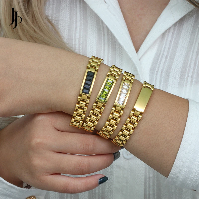 JOJO Fashion 2023 watch strap link chain inlaid zircon bracelet women 18k gold plated stainless steel charm bracelet