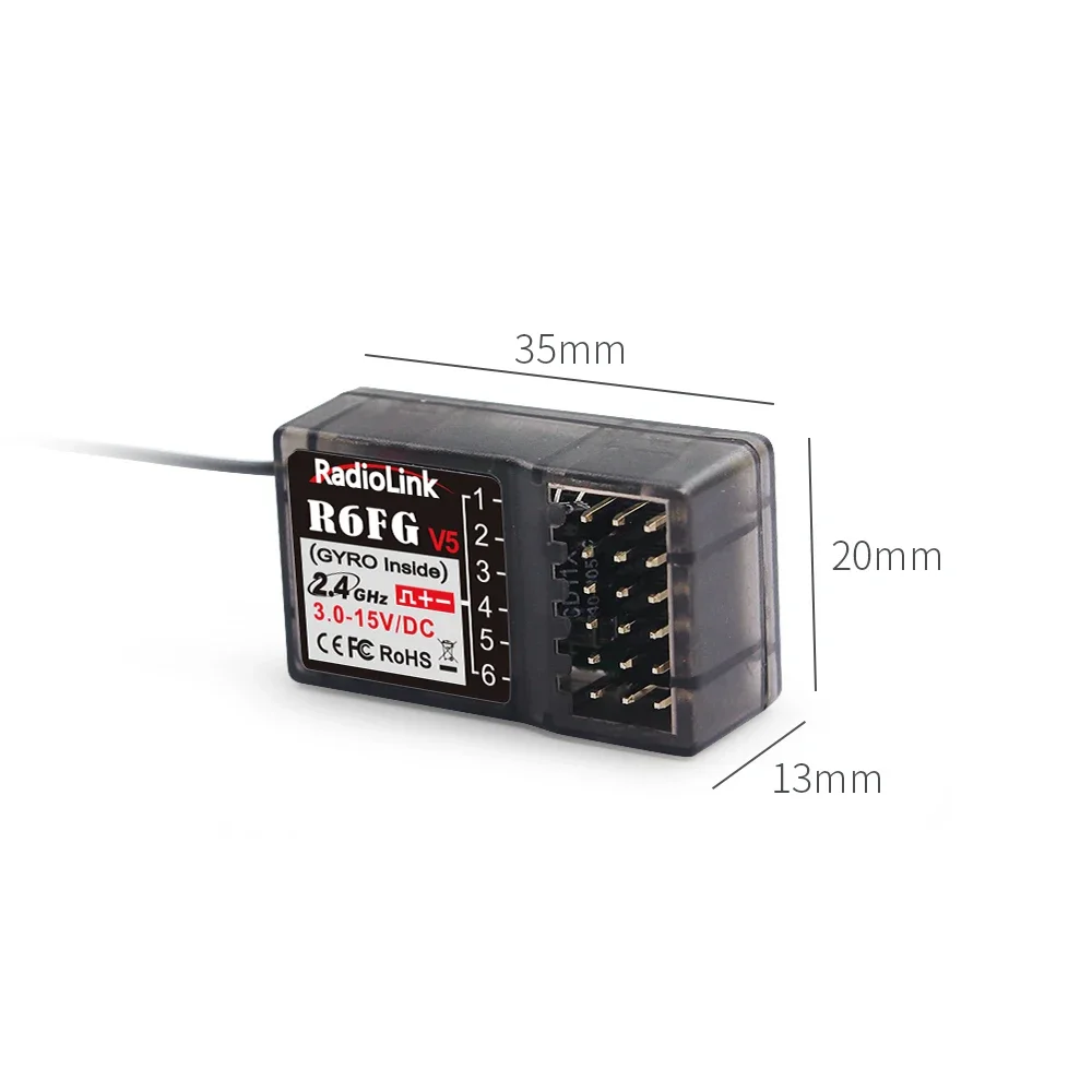 RadioLink R6FG V5 6 Channel Gyro Receiver for RC Remote Controller Car Boat Model RC8X/RC6GS/RC4GS/T8FB/T8S Transmitter