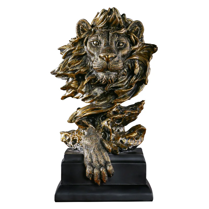 Nordic Lion In Wind Statue American vintage animal copper lion head Animal Art Statues Gift For Home Office Tabletop Decor