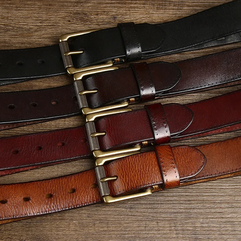 3.8CM wide wash vintage do old trend braided belt Male leather pure cowhide braided copper buckle belt