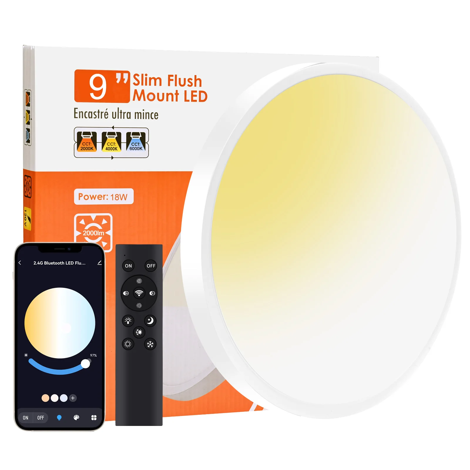 9in 2.4G Remote Bluetooth Wall Switch Controlled Flush Mount ceiling light smart light for indoor bedroom living room