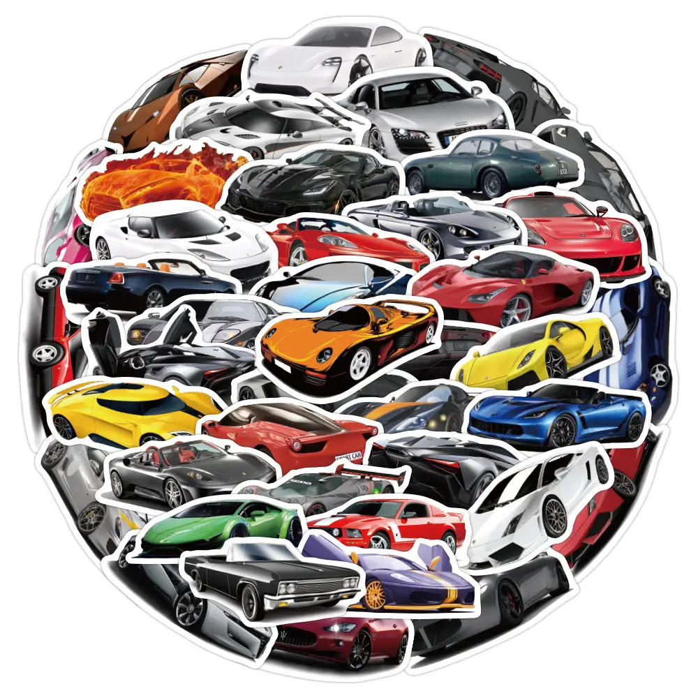 50Pcs Waterproof Sports Car Sticker Custom Vinyl Die Cut Laptop Motorcycle Skateboard Luggage Decal Toy Car Stickers