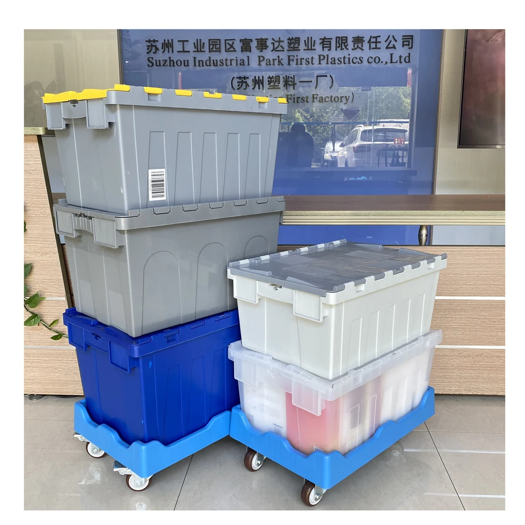 Nestable And Stackable Plastic Turnover Container Attached Lid Pp Logistics Box Solid Moving Crates