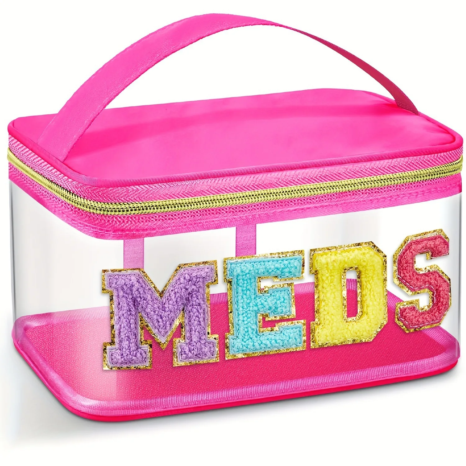 New Trendy DIY Custom Embroidered Chenille Letters Large Waterproof Clear Cosmetic Toiletry Bag Makeup Organizer for Travel