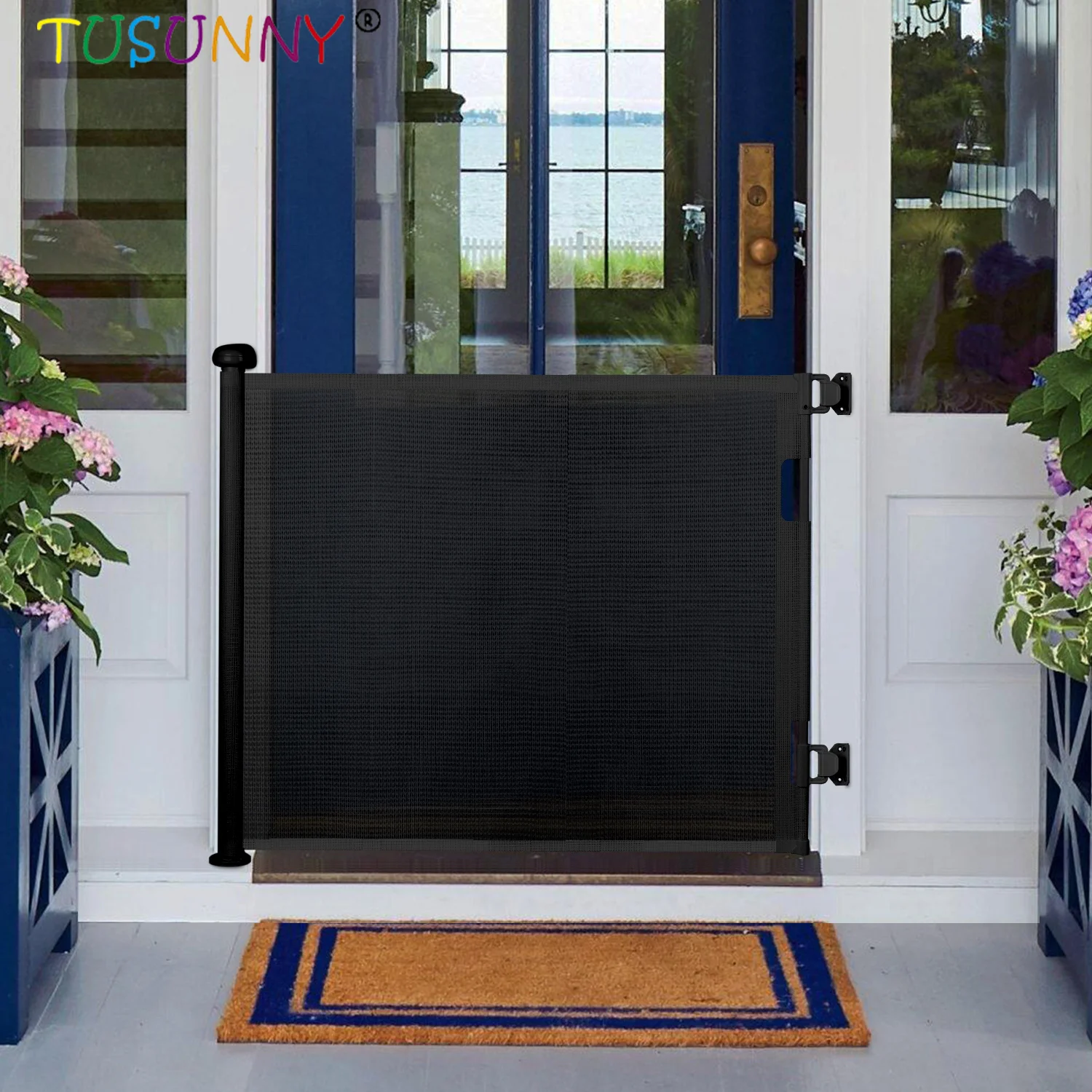 Retractable Baby Gate, Extra Wide Safety Kids or Pets Gate, 34 Tall, Extends to 55 Wide, Mesh Safety Dog Gate