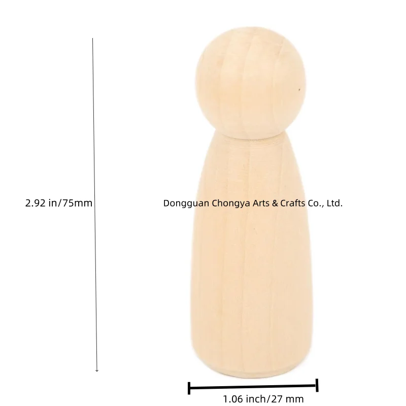 75mm Wooden Peg Dolls Unfinished People Natural Wood Shapes Figures Decorative Doll Bodies for DIY Arts Wood Chess
