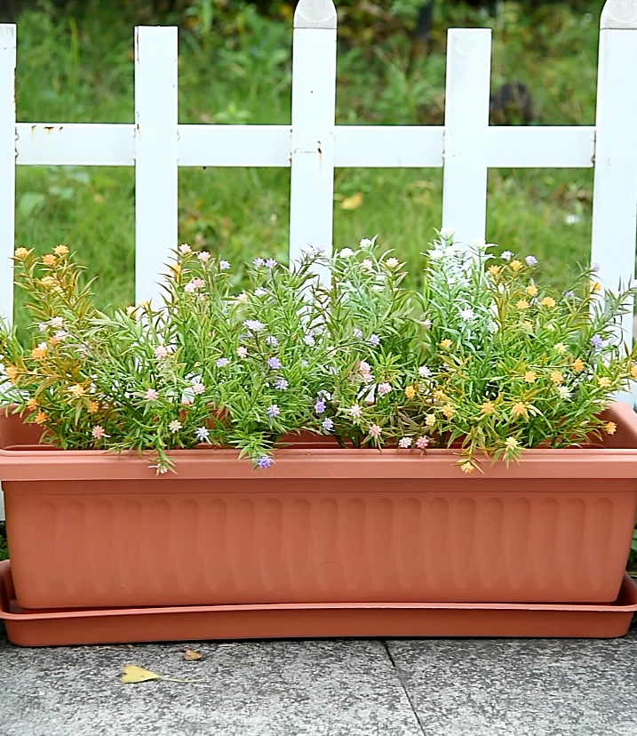 Home Decoration Balcony Garden Window Box Planter Troughs Brown Big Plastic Rectangular Pots For Plants