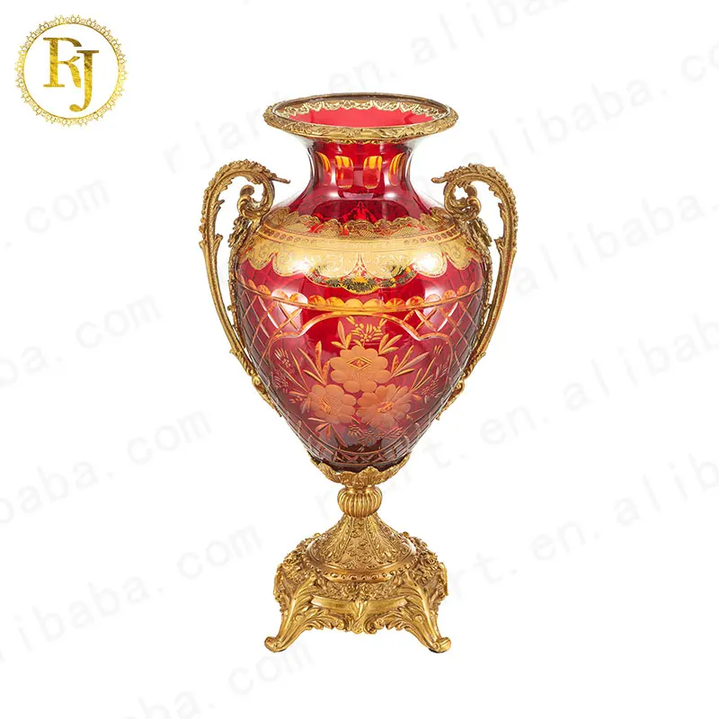 Dubai Turkey Complete Gift Crystal Glass Vase Gold Idishlar Pattern Chinni Posuda Modern Vase For Home Decor