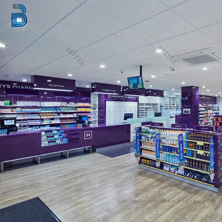 Pharmacy shop display furniture equipment for shelves and display cabinet drugstore gondola